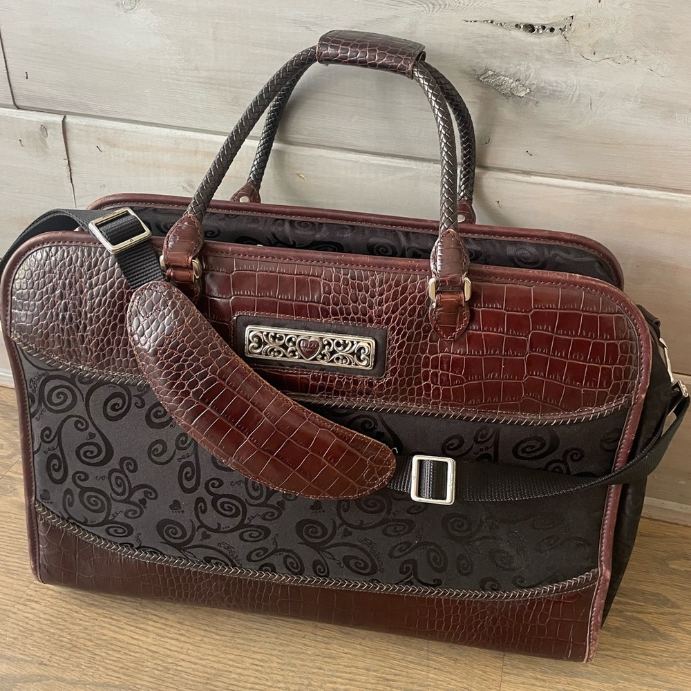 Brighton Brown/ Black Croc Leather Carryon Weekender Suitcase Travel Bag Luggage